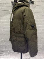 CP Company 252A Flatt Nylon Long down hooded jacket in Green - Image 8