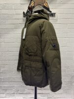 CP Company 252A Flatt Nylon Long down hooded jacket in Green - Image 9