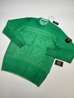 Stone Island 570A8 Pure Wool Fast Dye + HAND MADE AIRBRUSH + LASER PRINT: REVERSIBLE PULLOVER IN GREEN