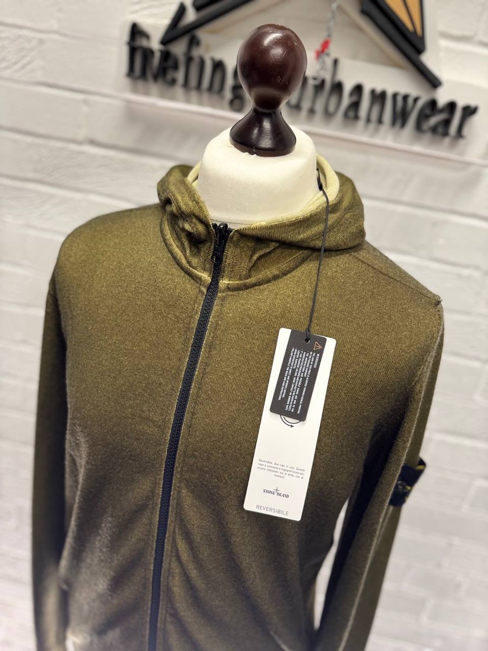Stone Island Hooded Cardigan Knit With “Nylon Metal” Hood