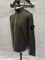 Stone Island 503A1 Cardigan knit in stretch wool. Reverse stockinette stitch- DK Green. - Image 5