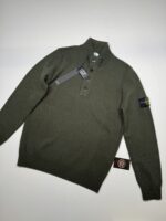 STONE ISLAND 540A3 Lambswool Half Zip Sweater with Buttons in Green - XL / P2P 23”