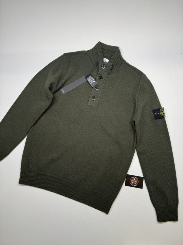 STONE ISLAND 540A3 Lambswool Half Zip Sweater with Buttons in