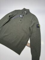 STONE ISLAND 540A3 Lambswool Half Zip Sweater with Buttons in Green - XL / P2P 23” - Image 3