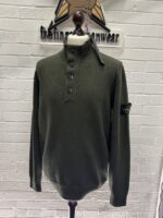 STONE ISLAND 540A3 Lambswool Half Zip Sweater with Buttons in Green - XL / P2P 23” - Image 4
