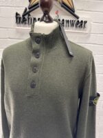 STONE ISLAND 540A3 Lambswool Half Zip Sweater with Buttons in Green - XL / P2P 23” - Image 5
