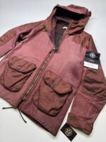 Stone Island LEATHER-TC MODIFIED PANAMA 6/3 HT NYLON hooded Leather Jacket -   Large / 24.5” P2P - Image 11