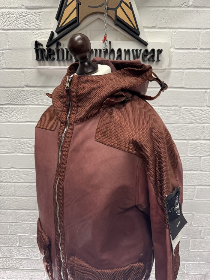 Stone Island LEATHER-TC MODIFIED PANAMA 6/3 HT NYLON hooded Leather Jacket -   Large / 24.5” P2P - Image 6
