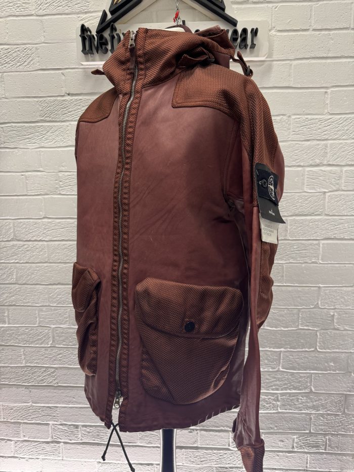Stone Island LEATHER-TC MODIFIED PANAMA 6/3 HT NYLON hooded Leather Jacket -   Large / 24.5” P2P - Image 10