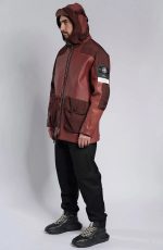 Stone Island LEATHER-TC MODIFIED PANAMA 6/3 HT NYLON hooded Leather Jacket -   Large / 24.5” P2P - Image 3