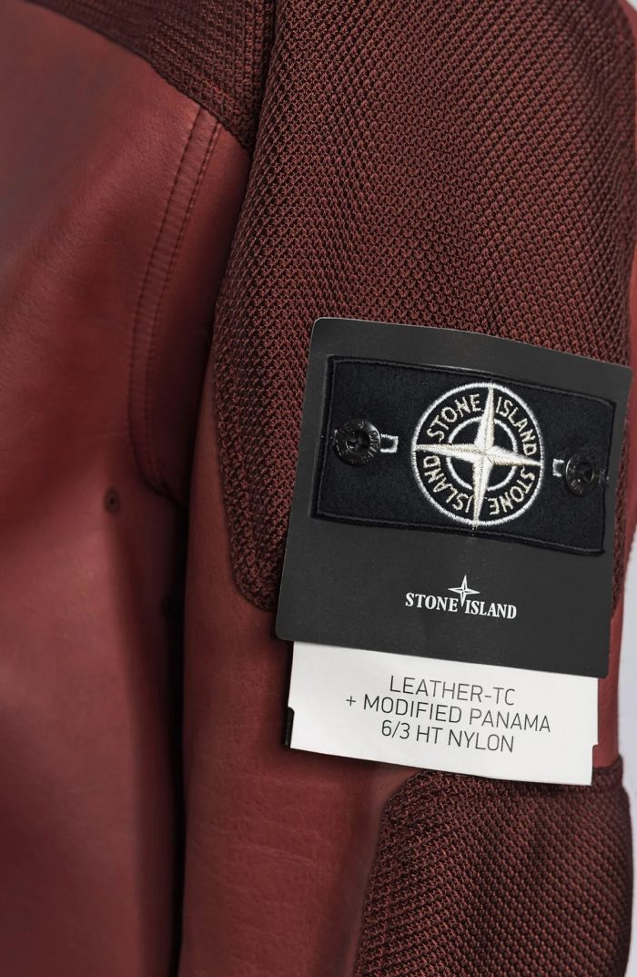 Stone Island LEATHER-TC MODIFIED PANAMA 6/3 HT NYLON hooded Leather Jacket -   Large / 24.5” P2P - Image 2