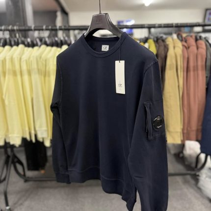 SS25 CP Company Light Fleece Crewneck Lens Sweatshirt in Navy