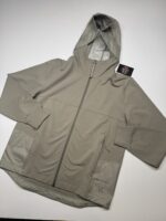 CP COMPANY 002A STRETCH COTTON FLEECE HOODED OPEN SWEATSHIRT PERTEX JACKET IN SILVER SAGE