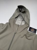CP COMPANY 002A STRETCH COTTON FLEECE HOODED OPEN SWEATSHIRT PERTEX JACKET IN SILVER SAGE - Image 3