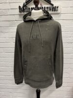 CP Company 262A Brushed & Emerized Diagonal Fleece Hoodie in Green - Image 3