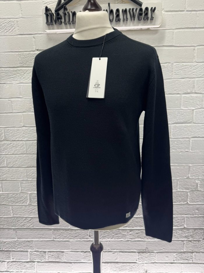 C.P. Company 353A Re-Wool crew neck pull over in Black - Image 8