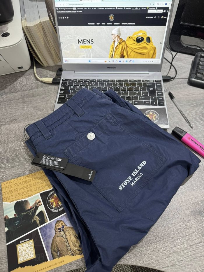 STONE ISLAND 314X3 MARINA PLEATED CANVAS TROUSERS  IN ROYAL BLUE. - Image 1