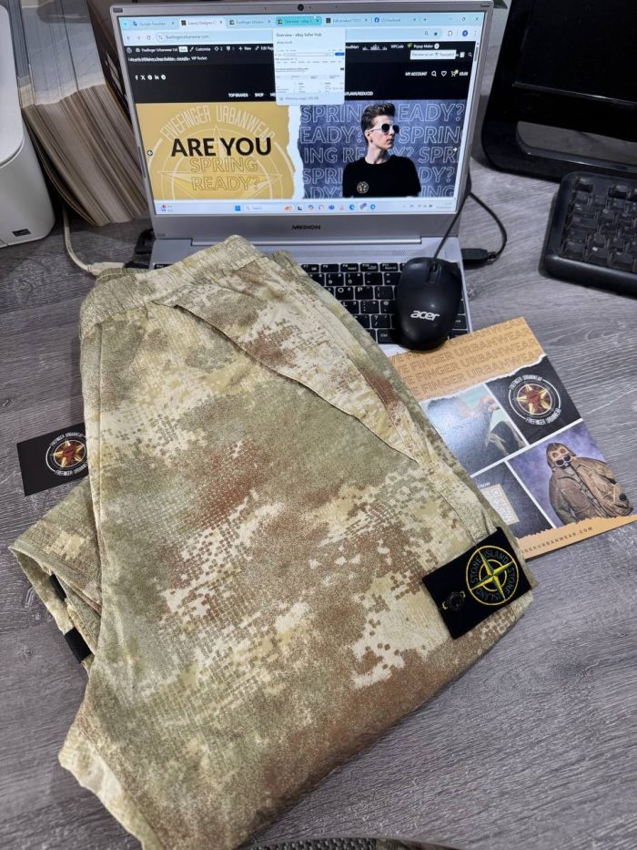 STONE ISLAND 662E1 CARGO PANTS DISSOLVING GRID CAMO ON ECONYL® REGENERATED NYLON ECRU - Image 2