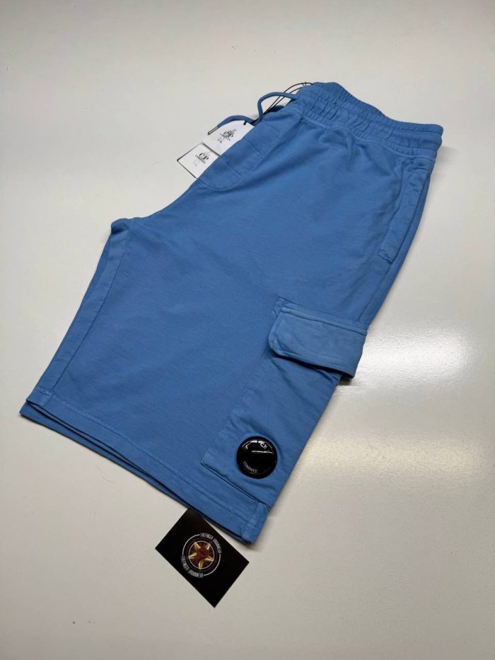 SS25 - CP Company Light Fleece Cargo Lens Shorts - Light Blue - Image 1