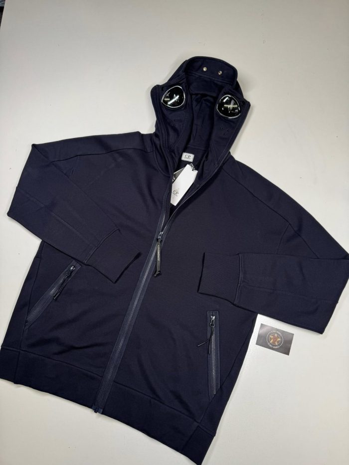 CP Company Diagonal Raised Fleece goggle Hood Open Zipped Sweatshirt in Navy -    XXL / 25” p2p - Image 8