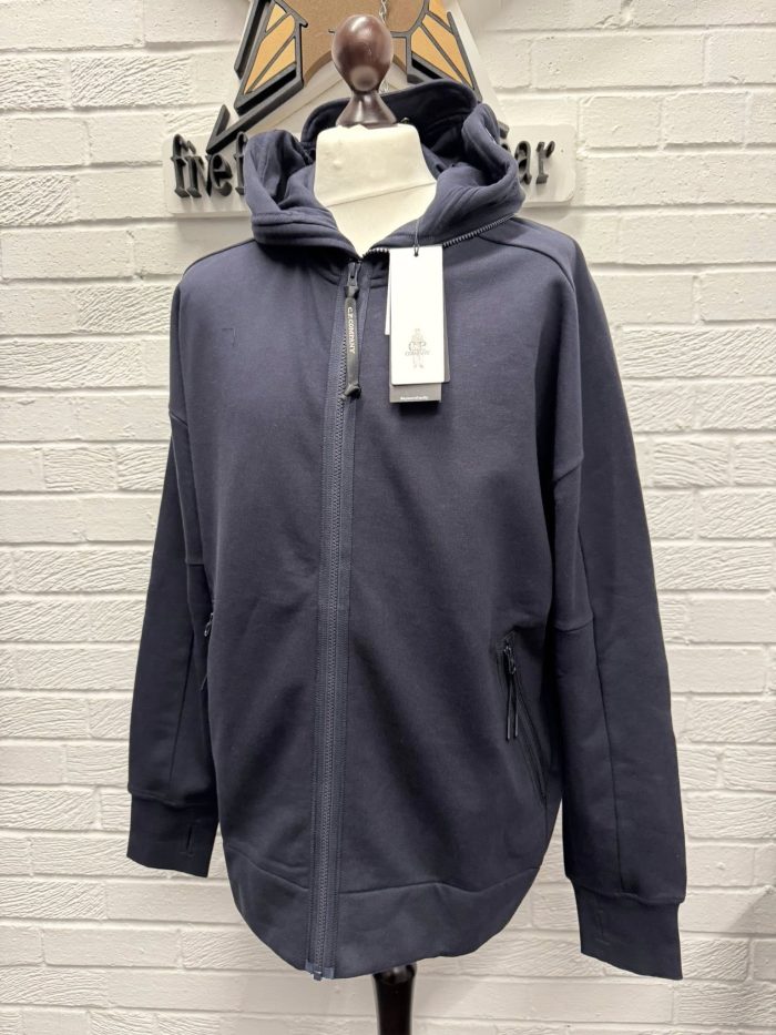 CP Company Diagonal Raised Fleece goggle Hood Open Zipped Sweatshirt in Navy -    XXL / 25” p2p - Image 9