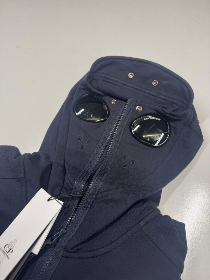 CP Company Diagonal Raised Fleece goggle Hood Open Zipped Sweatshirt in Navy -    XXL / 25” p2p - Image 1