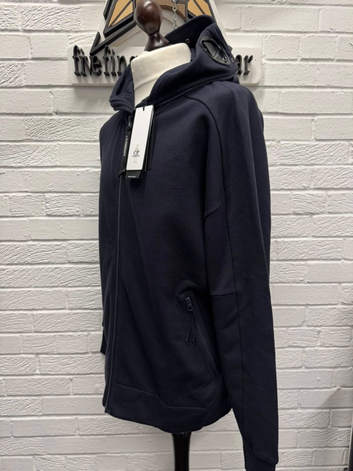 CP Company Diagonal Raised Fleece goggle Hood Open Zipped Sweatshirt in Navy -    XXL / 25” p2p - Image 3