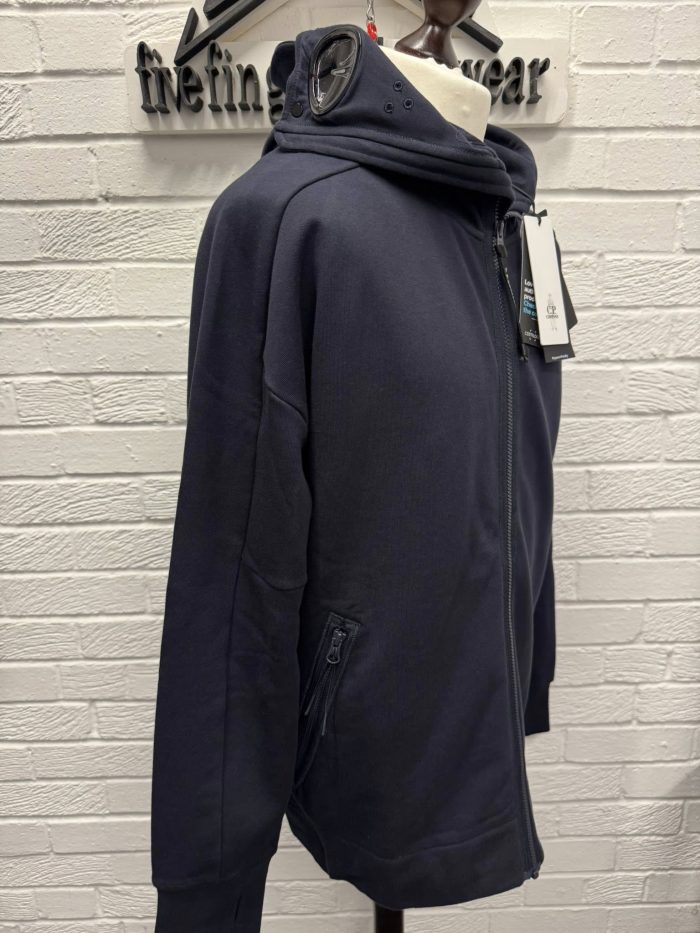 CP Company Diagonal Raised Fleece goggle Hood Open Zipped Sweatshirt in Navy -    XXL / 25” p2p - Image 5