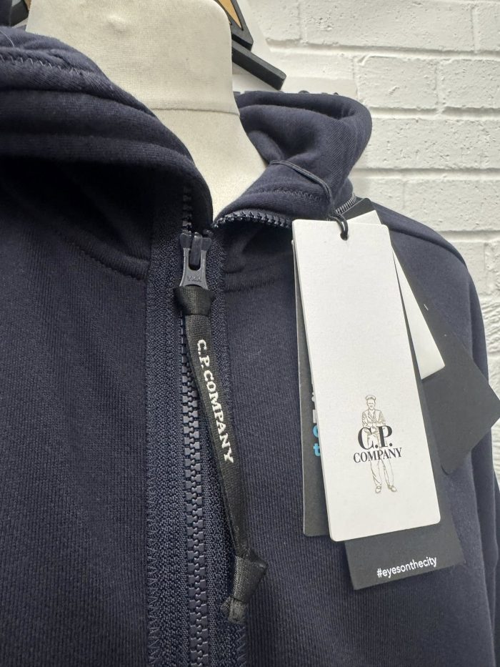 CP Company Diagonal Raised Fleece goggle Hood Open Zipped Sweatshirt in Navy -    XXL / 25” p2p - Image 6