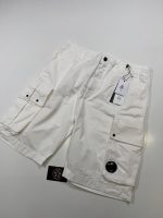 CP COMPANY COTTON GABARDINE CARGO SHORTS IN WHITE
