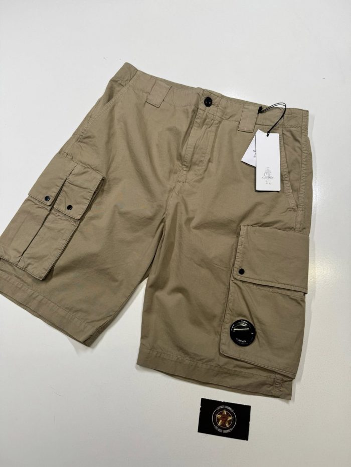 CP COMPANY COTTON GABARDINE CARGO SHORTS IN KHAKI - Image 1