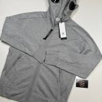 CP Company Diagonal Raised Fleece goggle Hood Open Zipped Sweatshirt in Grey