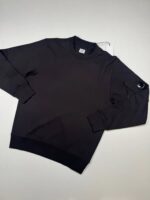 CP COMPANY Diagonal Raised Fleece Crew neck Sweatshirt in Black.