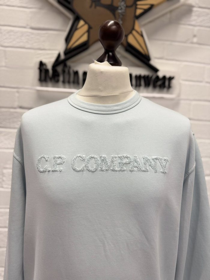 CP Company garment dyed cotton fleece sweatshirt with embroidered terry logo in sky blue  -  Medium / P2P 22.5” - Image 1