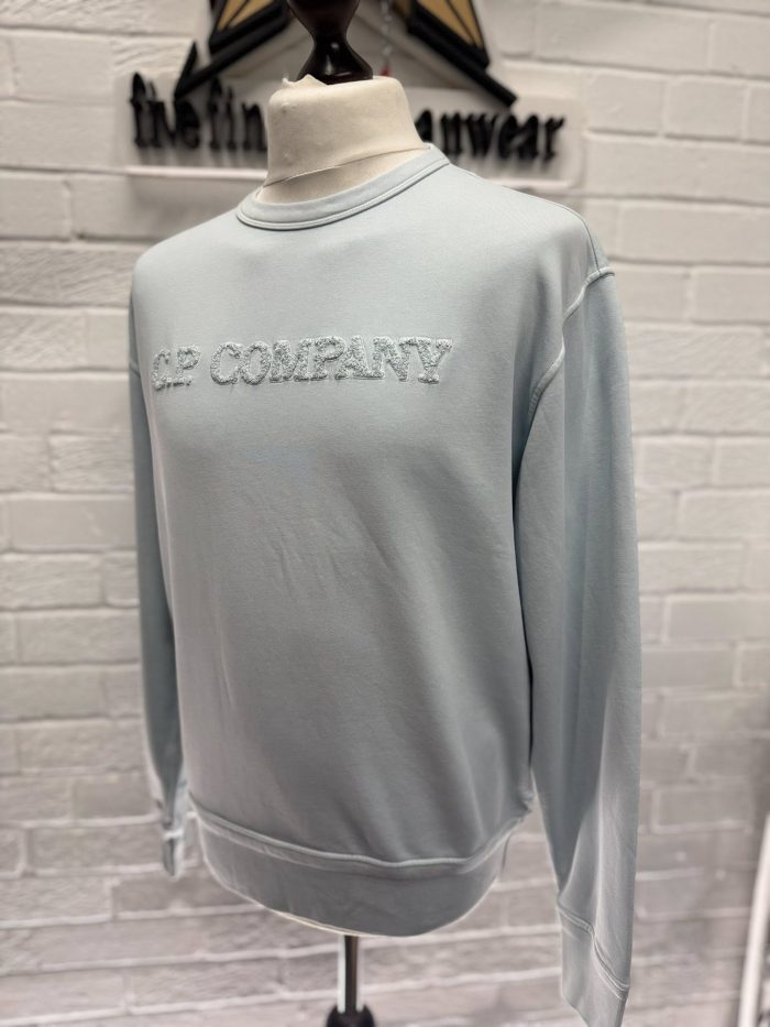 CP Company garment dyed cotton fleece sweatshirt with embroidered terry logo in sky blue  -  Medium / P2P 22.5” - Image 3