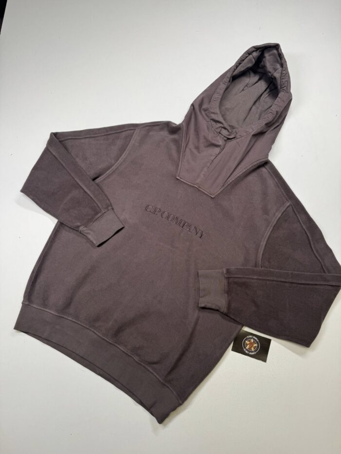CP Company Brushed & Emerized Diagonal Fleece hooded Sweatshirt in Mauve - Image 1