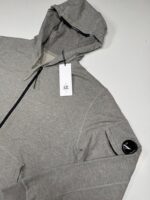CP Company 712A Light Fleece open hooded Sweatshirt in Grey Melange - Image 2