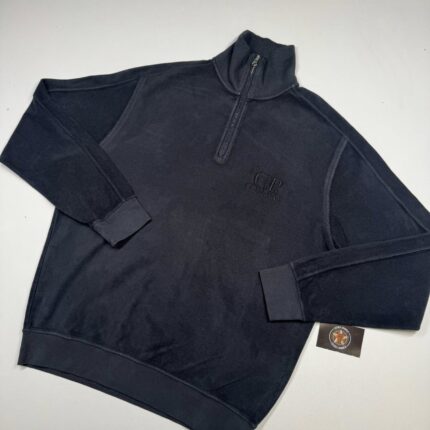 CP Company 1/4 zip Brushed & Emerized Diagonal Fleece Sweatshirt in Charcoal