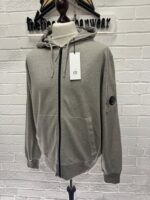 CP Company 712A Light Fleece open hooded Sweatshirt in Grey Melange - Image 4