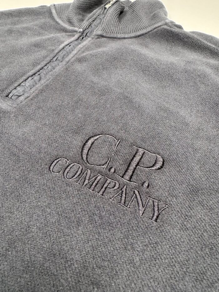 CP Company 1/4 zip Brushed & Emerized Diagonal Fleece Sweatshirt in Charcoal - Image 3