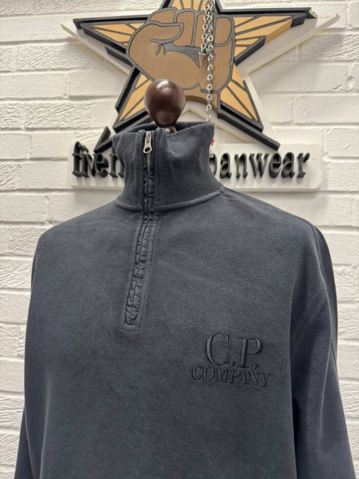 CP Company 1/4 zip Brushed & Emerized Diagonal Fleece Sweatshirt in Charcoal - Image 5