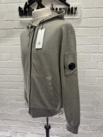 CP Company 712A Light Fleece open hooded Sweatshirt in Grey Melange - Image 6