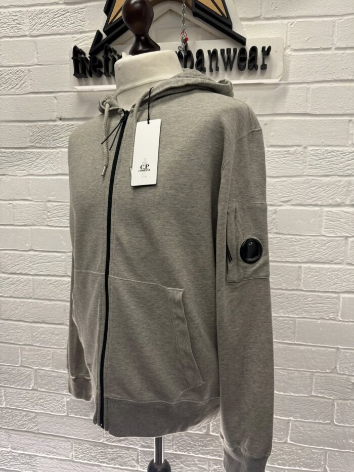 CP Company 712A Light Fleece open hooded Sweatshirt in Grey Melange - Image 8