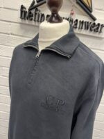 CP Company 1/4 zip Brushed & Emerized Diagonal Fleece Sweatshirt in Charcoal - Image 7