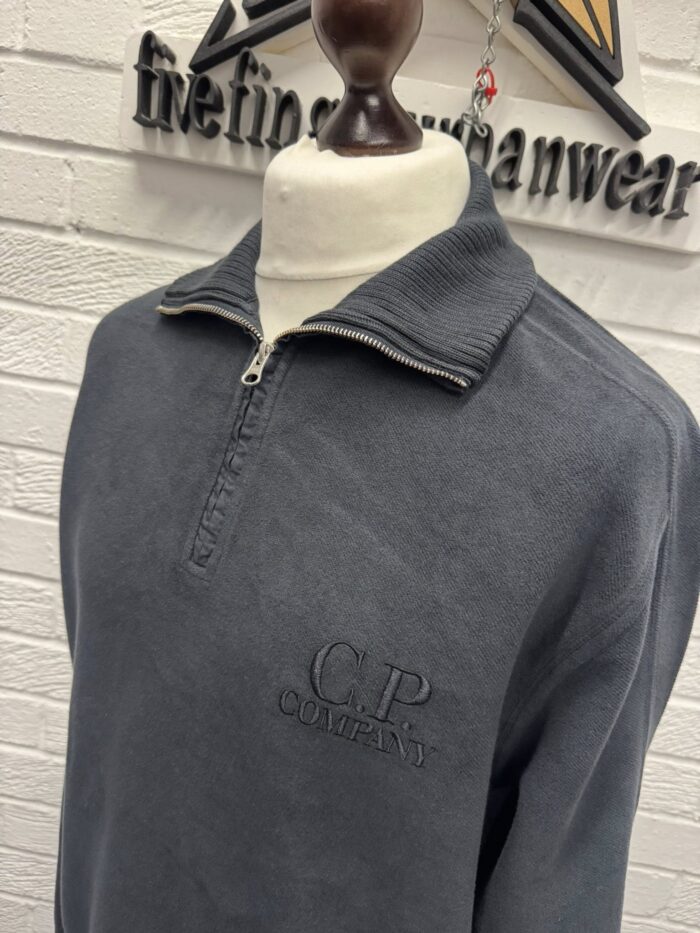 CP Company 1/4 zip Brushed & Emerized Diagonal Fleece Sweatshirt in Charcoal - Image 7