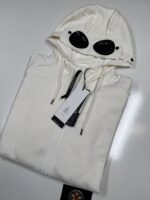 CP Company Diagonal Raised Fleece goggle Hood Open Zipped Sweatshirt -Gauze white - Image 2