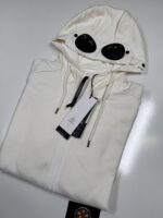 CP Company 082A Diagonal Raised Fleece goggle Hood Open Zipped Sweatshirt -Gauze white - Image 2