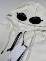 CP Company Diagonal Raised Fleece goggle Hood Open Zipped Sweatshirt -Gauze white - Image 3