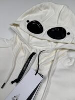 CP Company 082A Diagonal Raised Fleece goggle Hood Open Zipped Sweatshirt -Gauze white - Image 3
