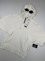 CP Company Diagonal Raised Fleece goggle Hood Open Zipped Sweatshirt -Gauze white
